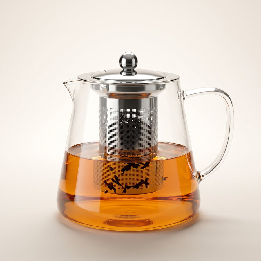 La théière en verre borosilicate avec son filtre inox