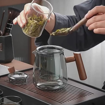 Service à thé en verre noyer avec plateau Kung Fu