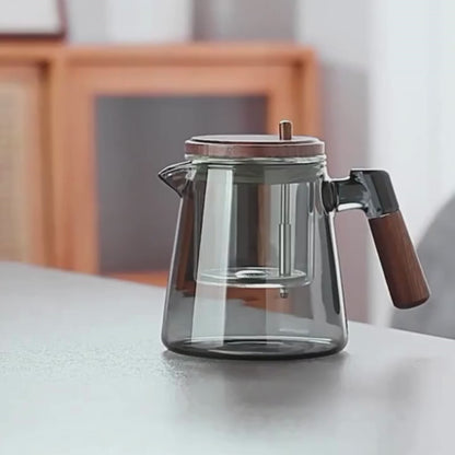 Théière en verre borosilicate filtre inox & poignée bois