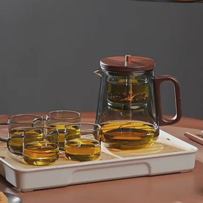Théière en verre avec filtre amovible anse en noyer