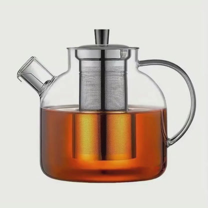 Théière en verre avec infuseur inox amovible design moderne