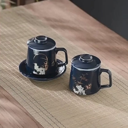 Tasse à thé en céramique avec filtre décor chinois