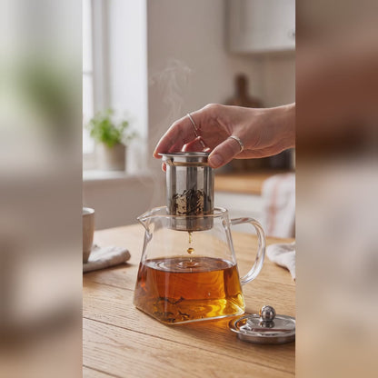 Théière en verre borosilicate avec filtre inox intégré