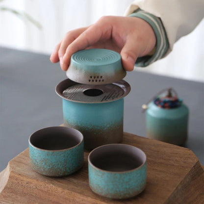 Service à thé céramique vintage 1 théière 4 tasses & boîte à thé