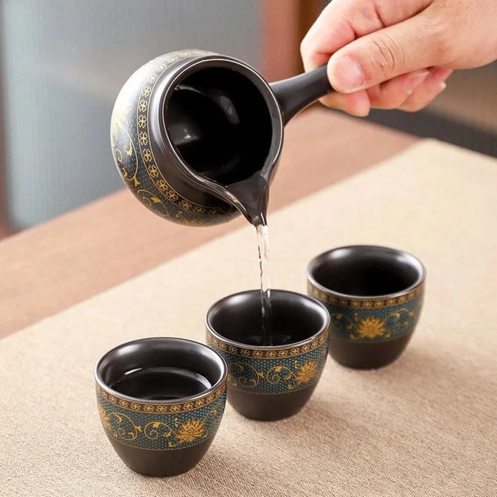 Service à thé chinois en céramique théière & tasses de voyage