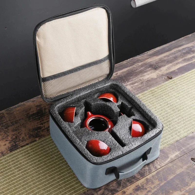 Service à thé chinois en porcelaine Set portable avec 4 tasses & sac de transport