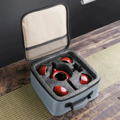 Service à thé chinois en porcelaine Set portable avec 4 tasses & sac de transport