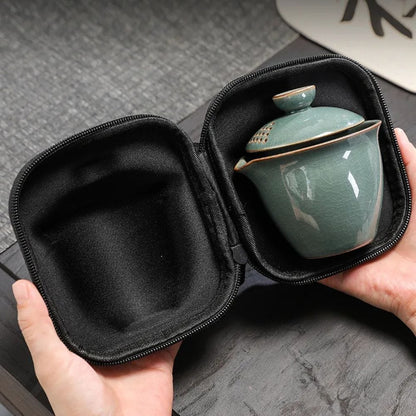 Service à thé chinois Gaiwan 3 tasses en céramique format voyage