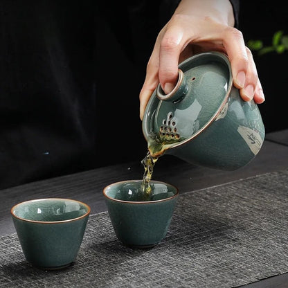 Service à thé chinois Gaiwan 3 tasses en céramique format voyage