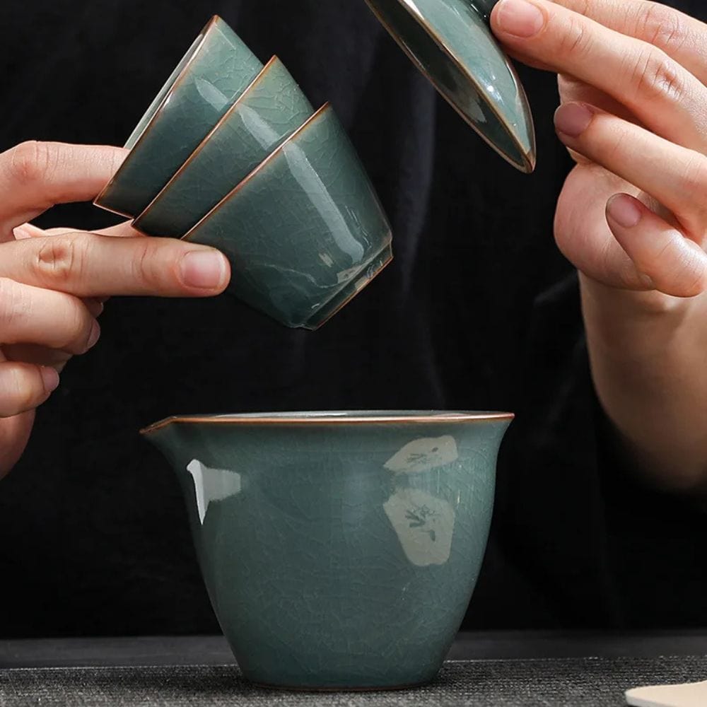 Service à thé chinois Gaiwan 3 tasses en céramique format voyage