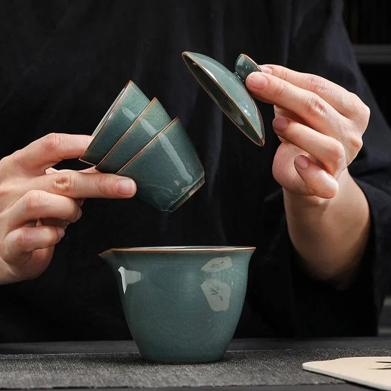 Service à thé chinois Gaiwan 3 tasses en céramique format voyage