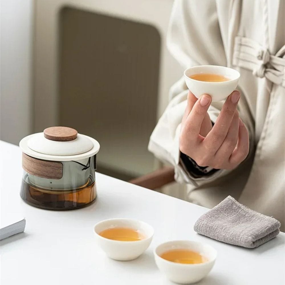 Service à thé de voyage 1 théière & 3 tasses avec pochette nomade