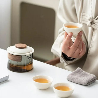 Service à thé de voyage 1 théière & 3 tasses avec pochette nomade