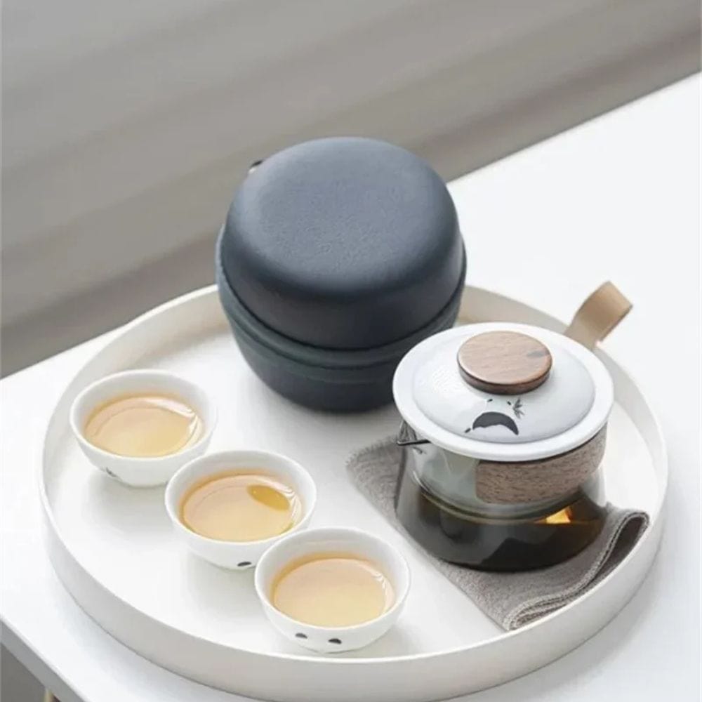 Service à thé de voyage 1 théière & 3 tasses avec pochette nomade