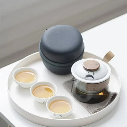 Service à thé de voyage 1 théière & 3 tasses avec pochette nomade