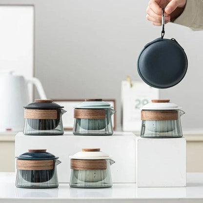 Service à thé de voyage 1 théière & 3 tasses avec pochette nomade