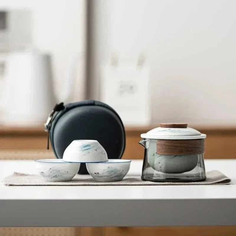 Service à thé de voyage 1 théière & 3 tasses avec pochette nomade