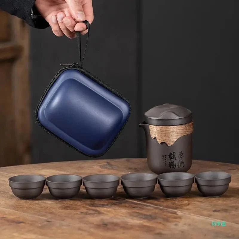 Service à thé de voyage argile violette & set 6 tasses