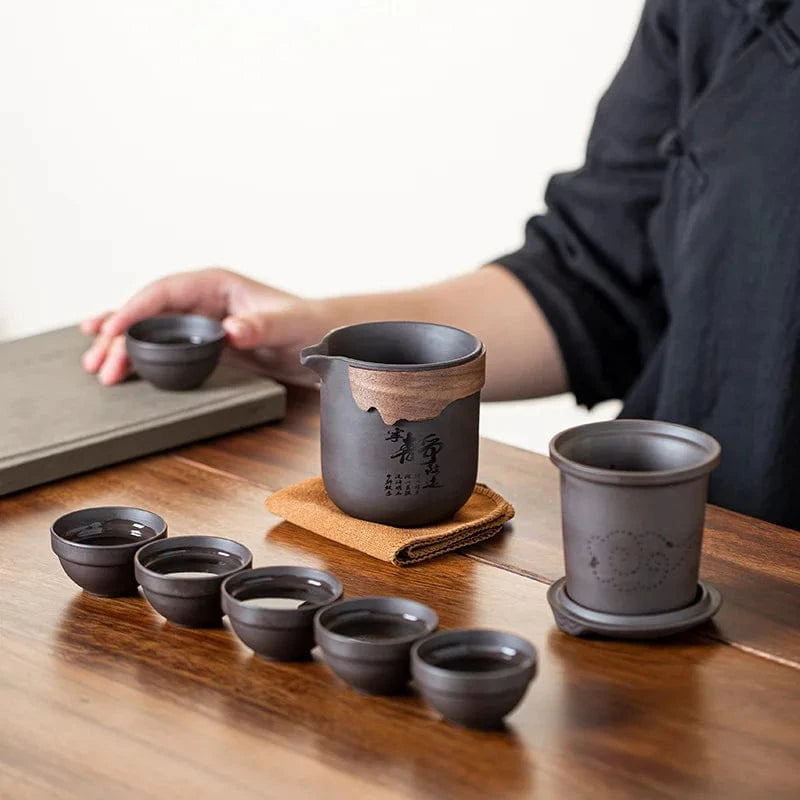 Service à thé de voyage argile violette & set 6 tasses