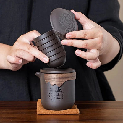 Service à thé de voyage argile violette & set 6 tasses