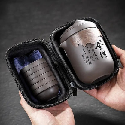Service à thé de voyage argile violette & set 6 tasses