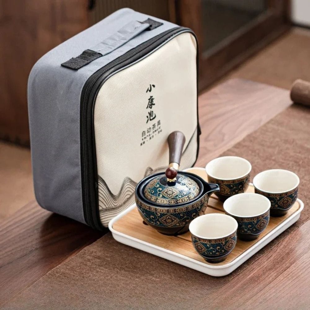 Service à thé de voyage en céramique style Kung Fu compact