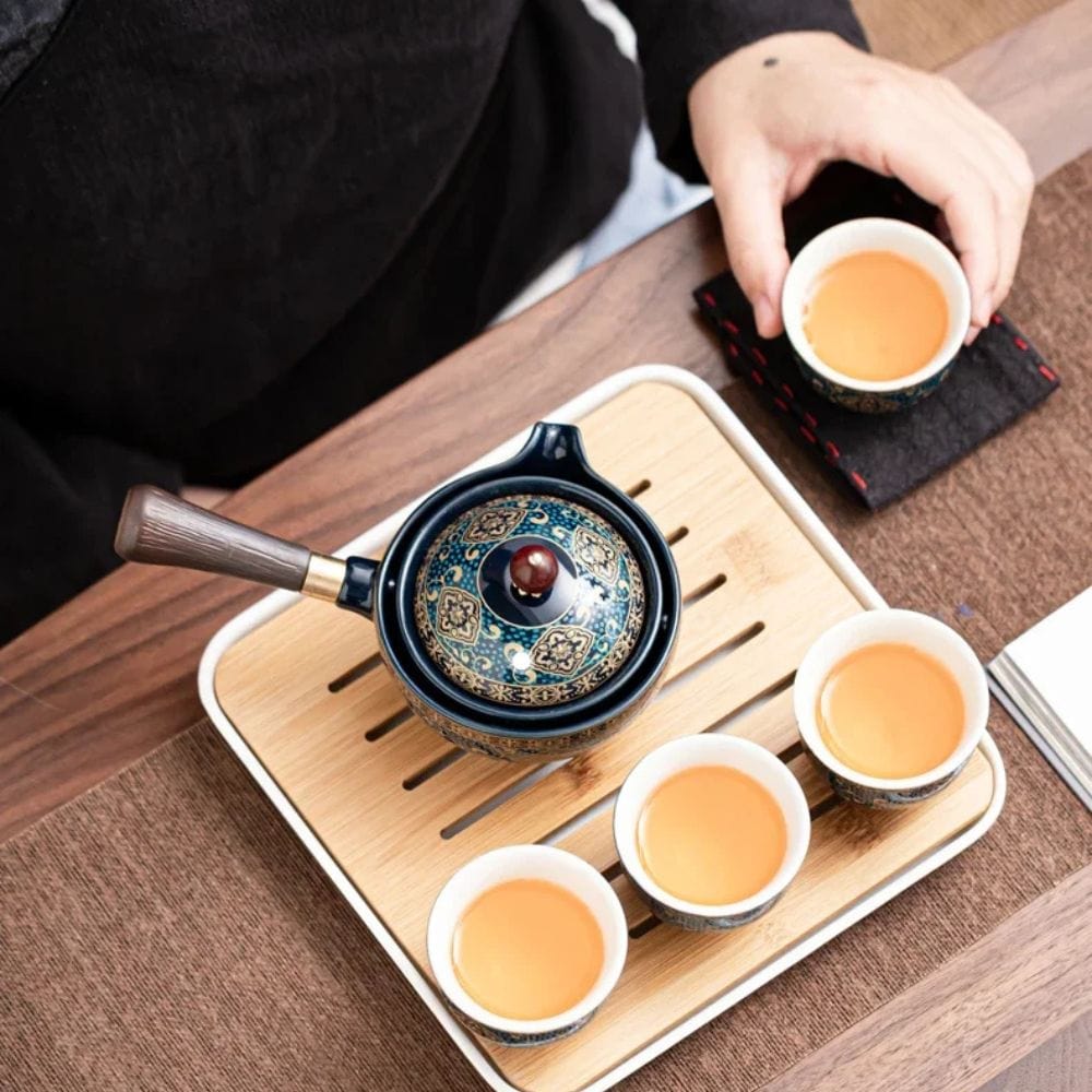 Service à thé de voyage en céramique style Kung Fu compact