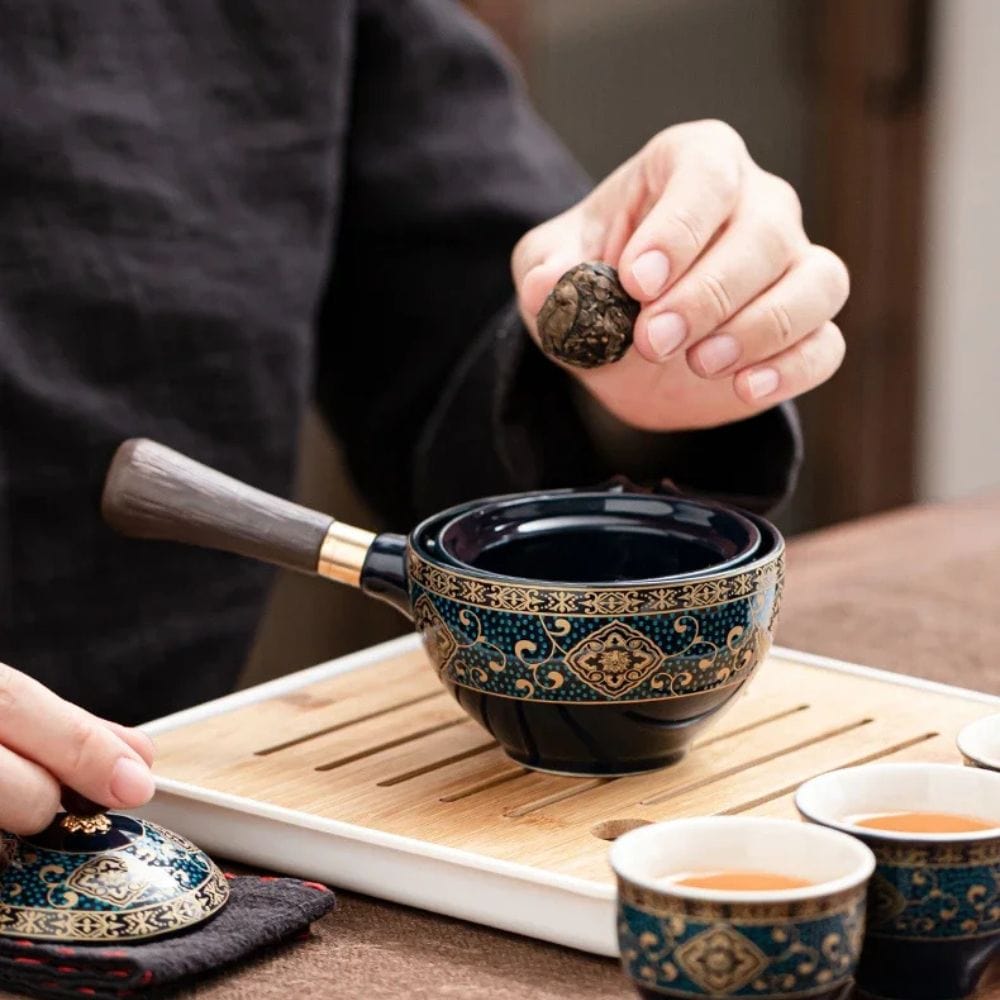 Service à thé de voyage en céramique style Kung Fu compact