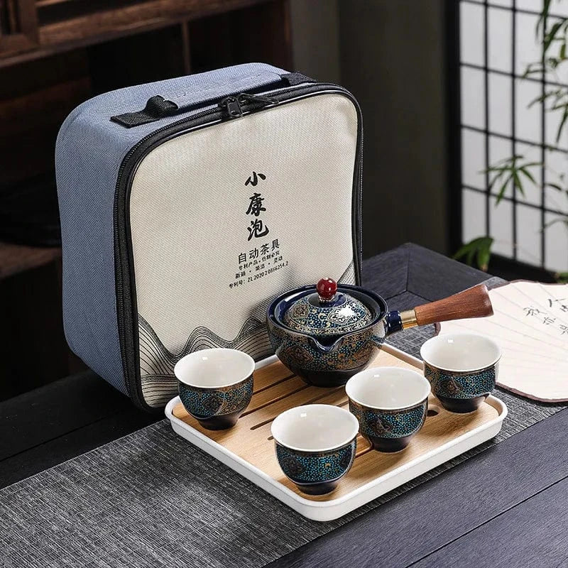 Service à thé de voyage en céramique style Kung Fu compact