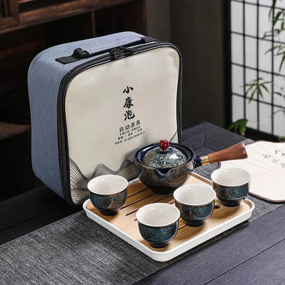 Service à thé de voyage en céramique style Kung Fu compact