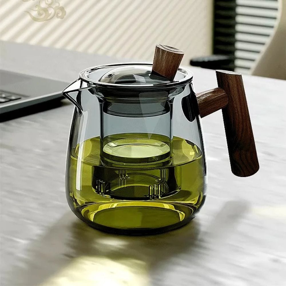 Service à thé en verre & noyer théière 530 ml avec plateau Kung Fu
