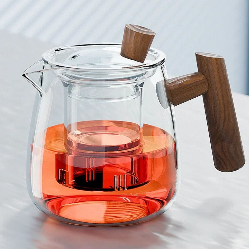 Service à thé en verre & noyer théière 530 ml avec plateau Kung Fu