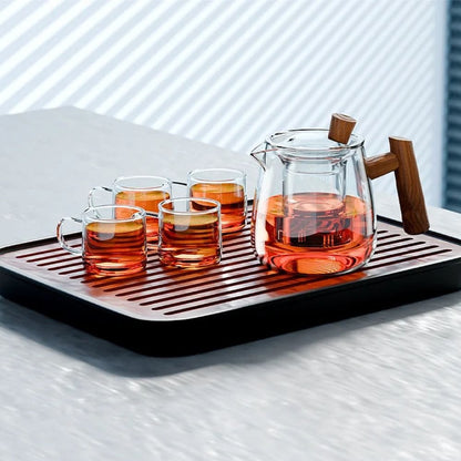 Service à thé en verre & noyer théière 530 ml avec plateau Kung Fu