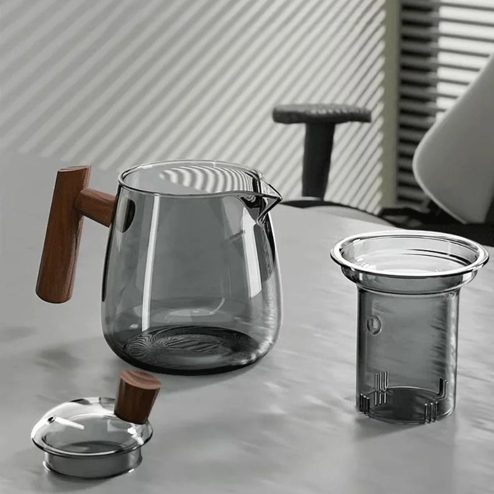 Service à thé en verre & noyer théière 530 ml avec plateau Kung Fu