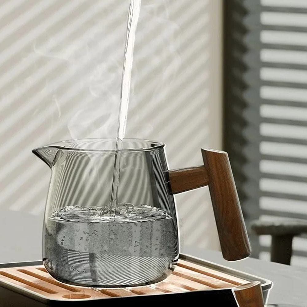 Service à thé en verre & noyer théière 530 ml avec plateau Kung Fu