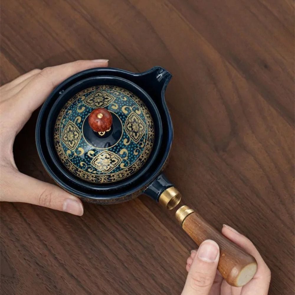 Service à thé Gongfu en porcelaine théière rotative 360° & sac de transport