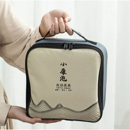 Service à thé Gongfu en porcelaine théière rotative 360° & sac de transport