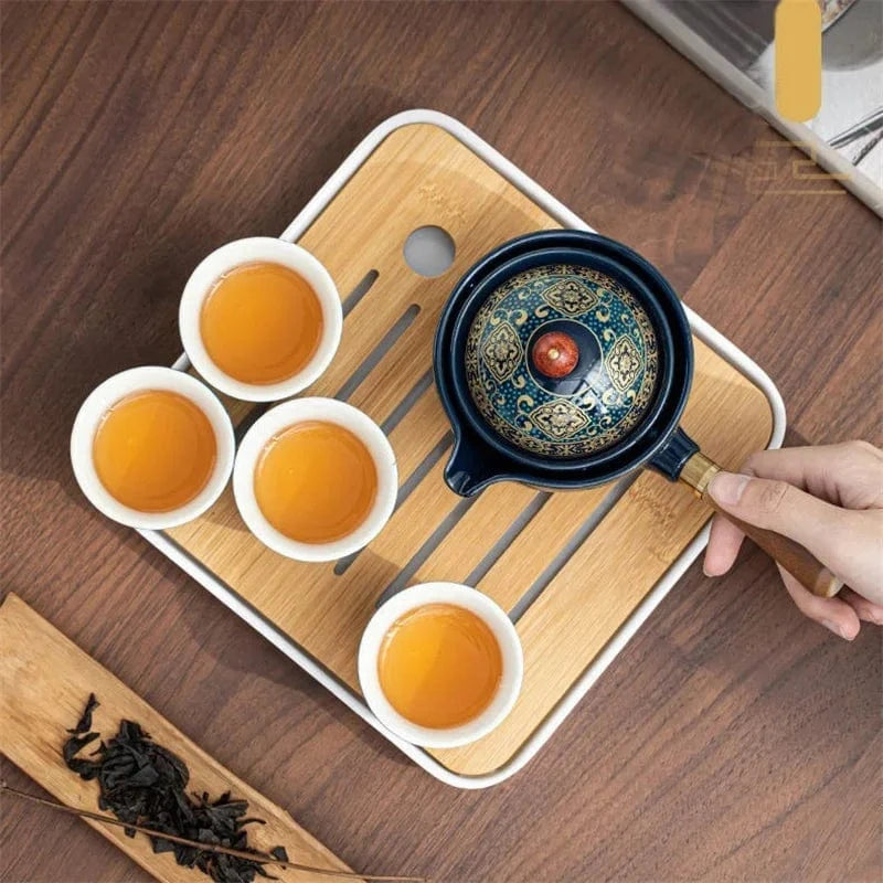 Service à thé Gongfu en porcelaine théière rotative 360° & sac de transport