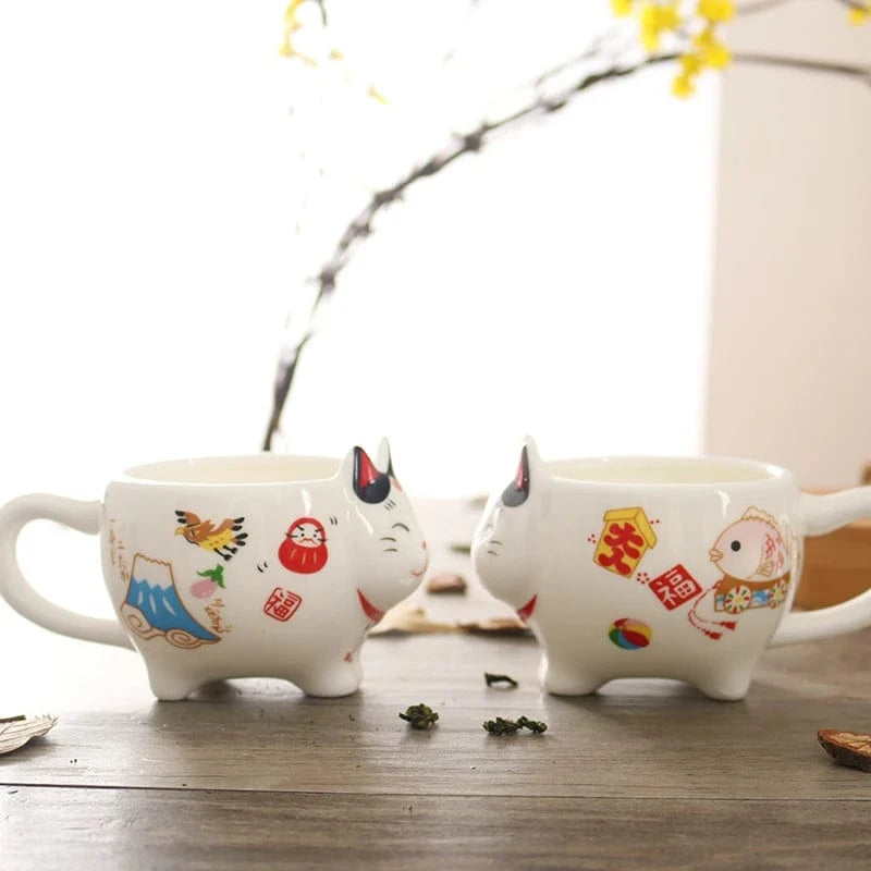 Service à thé japonais Maneki Neko Théière et 2 tasses en porcelaine