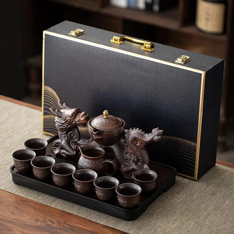 Service à thé Kung Fu en porcelaine théière semi-automatique 6 personnes