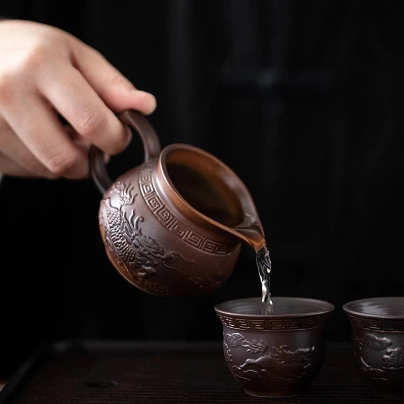 Service à thé Kung Fu en porcelaine théière semi-automatique 6 personnes