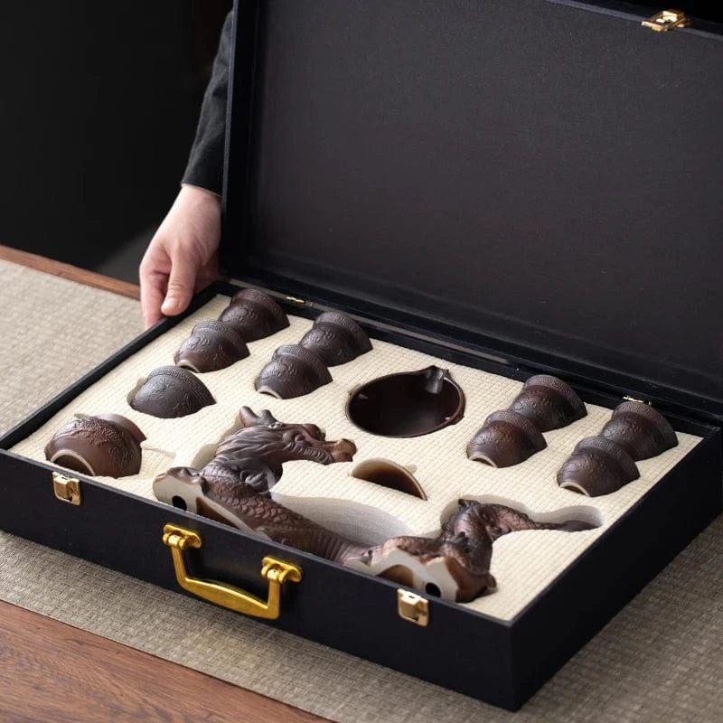 Service à thé Kung Fu en porcelaine théière semi-automatique 6 personnes