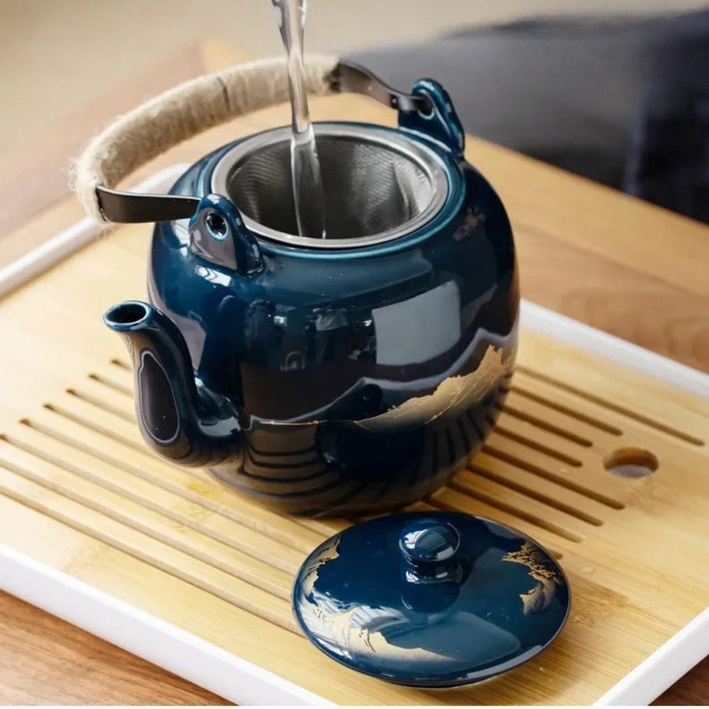 Service à thé noir en céramique théière 820 ml & 6 tasses