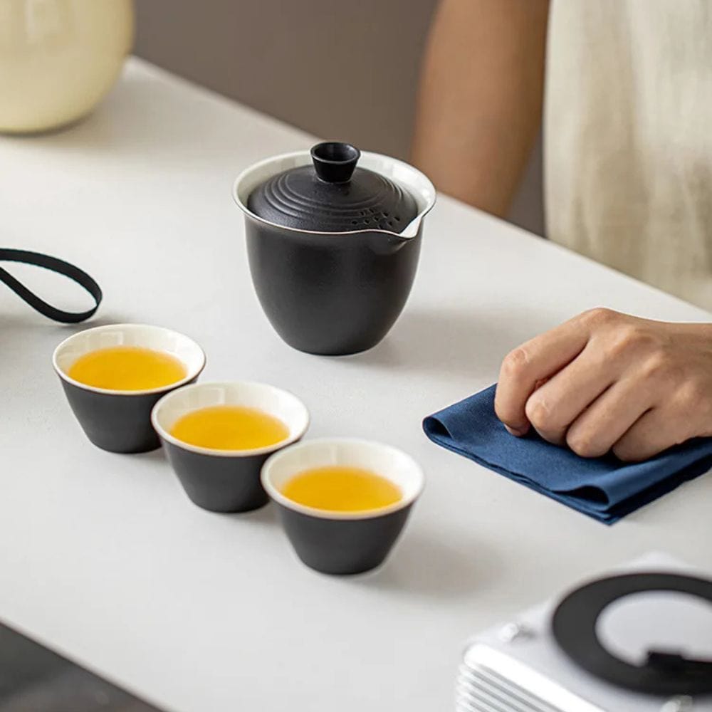 Service à thé portable en céramique kit de voyage 1 bol + 3 tasses