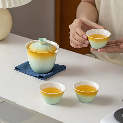 Service à thé portable en céramique kit de voyage 1 bol + 3 tasses