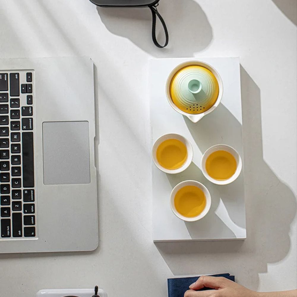 Service à thé portable en céramique kit de voyage 1 bol + 3 tasses