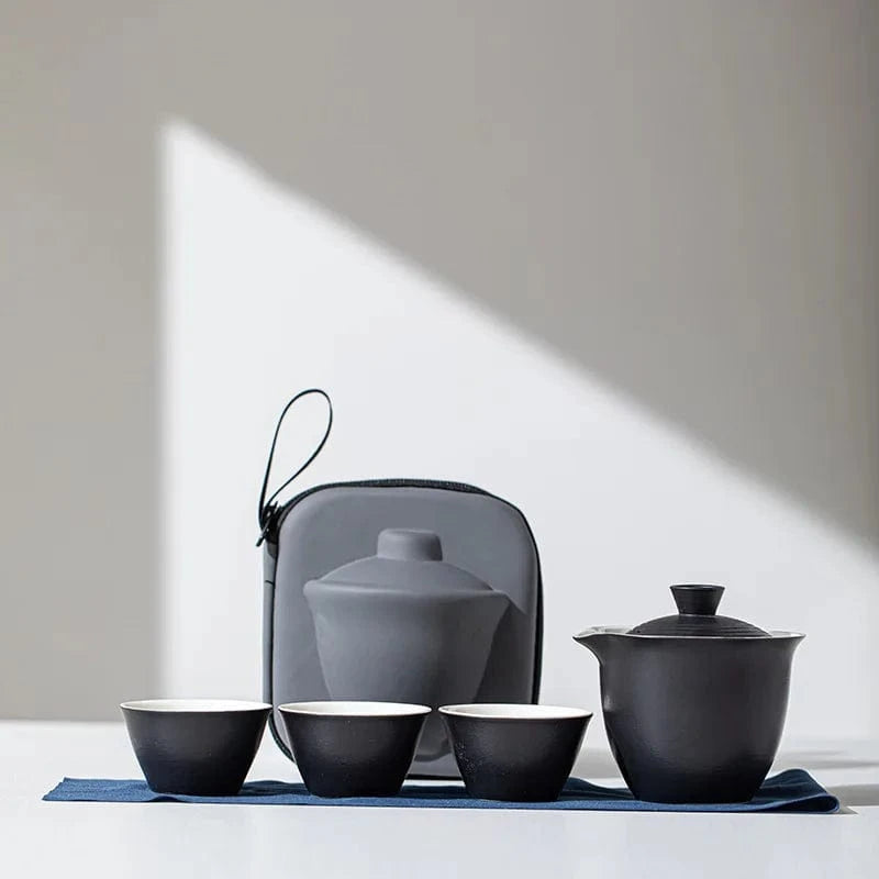 Service à thé portable en céramique kit de voyage 1 bol + 3 tasses