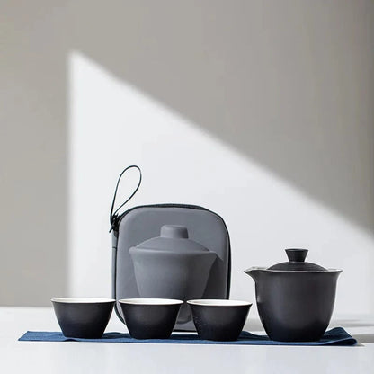 Service à thé portable en céramique kit de voyage 1 bol + 3 tasses