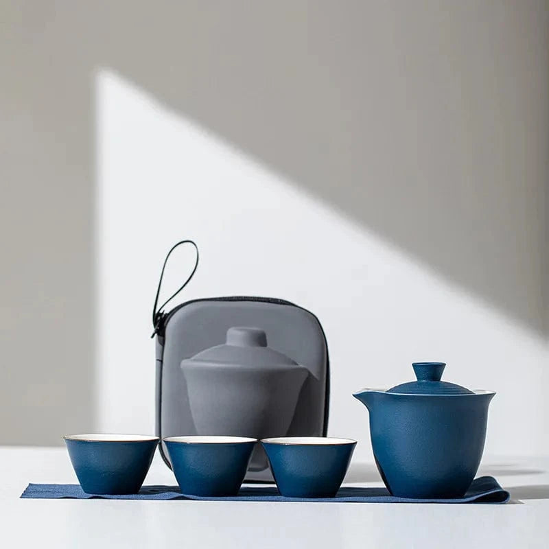 Service à thé portable en céramique kit de voyage 1 bol + 3 tasses