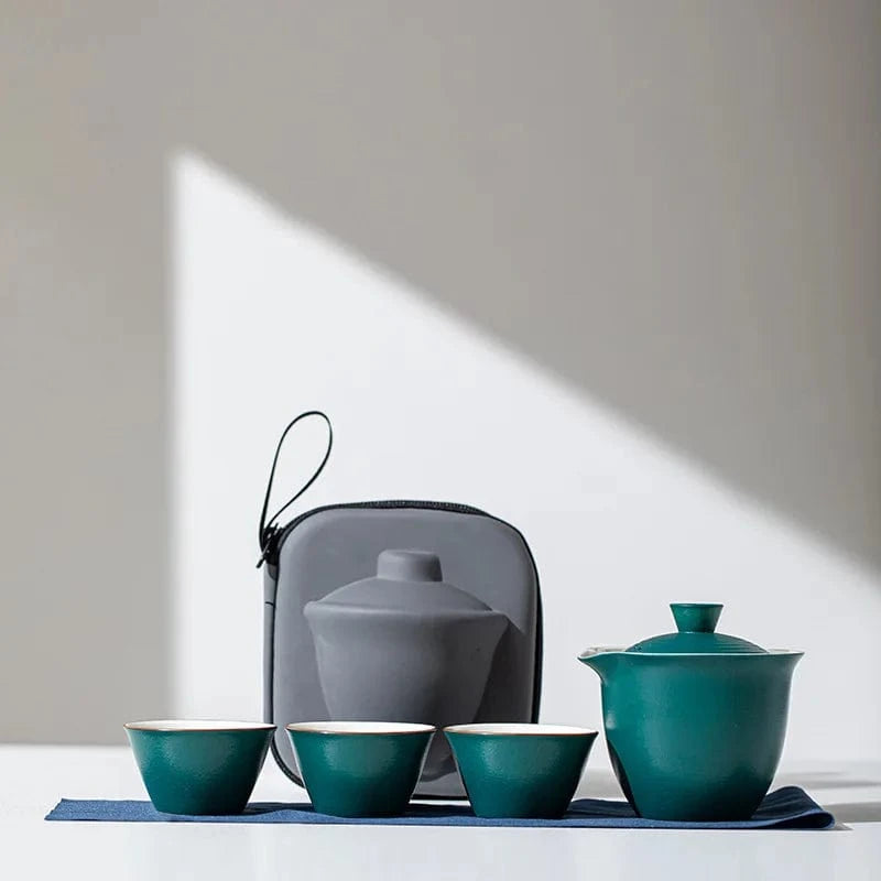 Service à thé portable en céramique kit de voyage 1 bol + 3 tasses